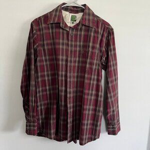 Timberland Men's Shirt Size Small Red Brown Plaid Long Sleeve Button Down Top